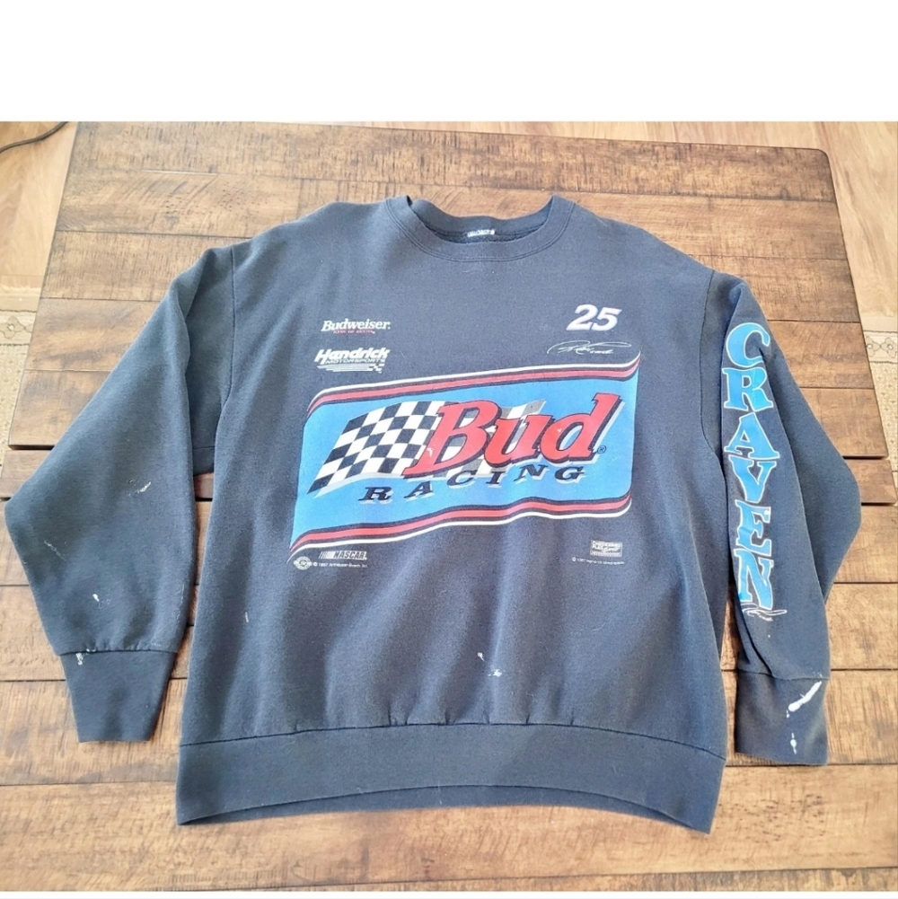 Vintage 1997 Budweiser Racing NASCAR Crewneck Sweatshirt Ricky Craven 25 USA - Picture 2 of 10